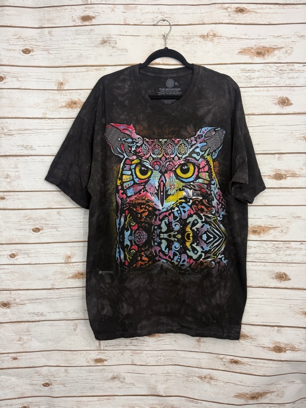 The Mountain Charcoal Gray Tie Dye Owl Short Sleeve Graphic Tee T-shirt  2XL